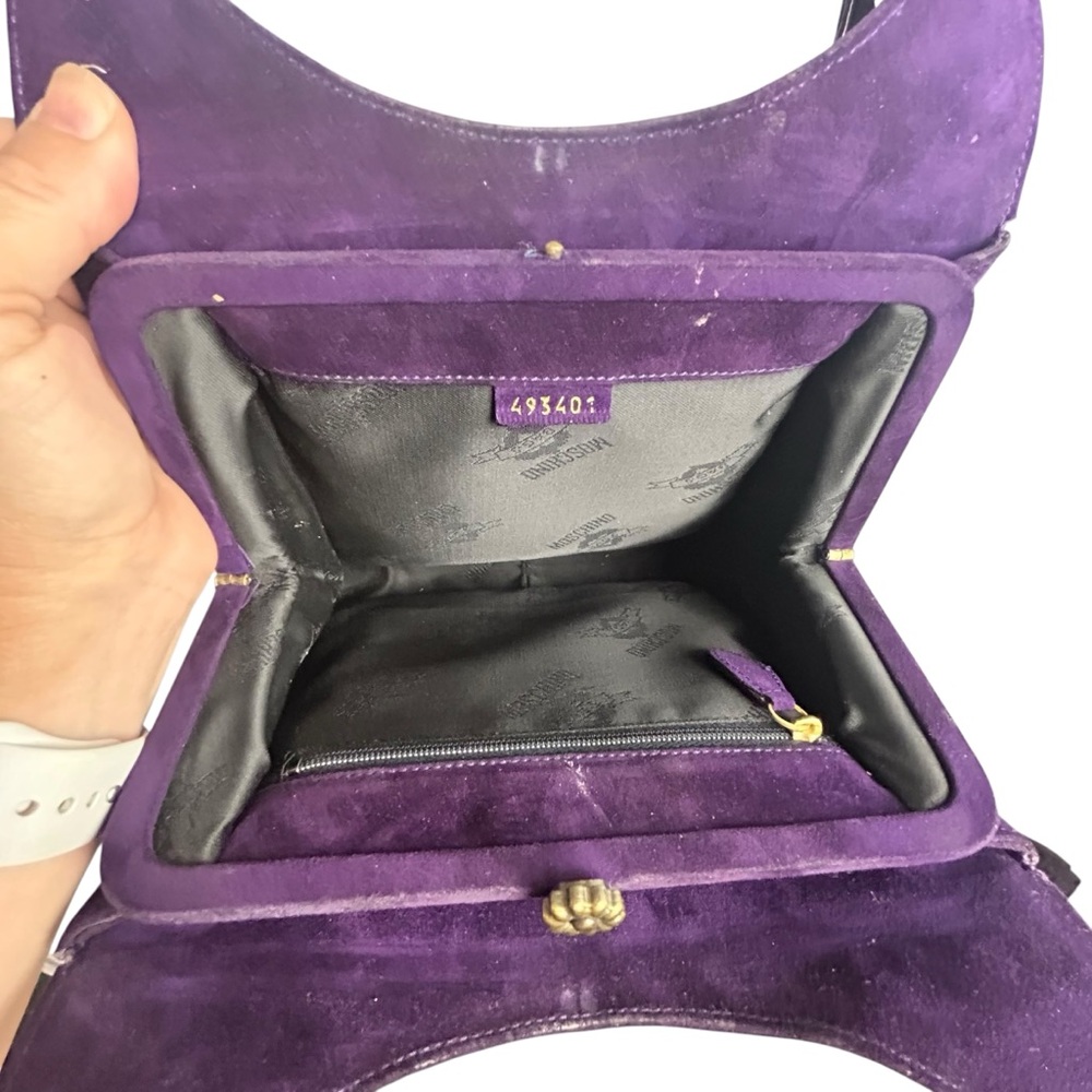 Moschino Purple Suede Floral Studded Shoulder Bag - Picture 7 of 12